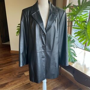 Preston & York Black Genuine Leather Car Coat Blazer Trench Jacket size XL